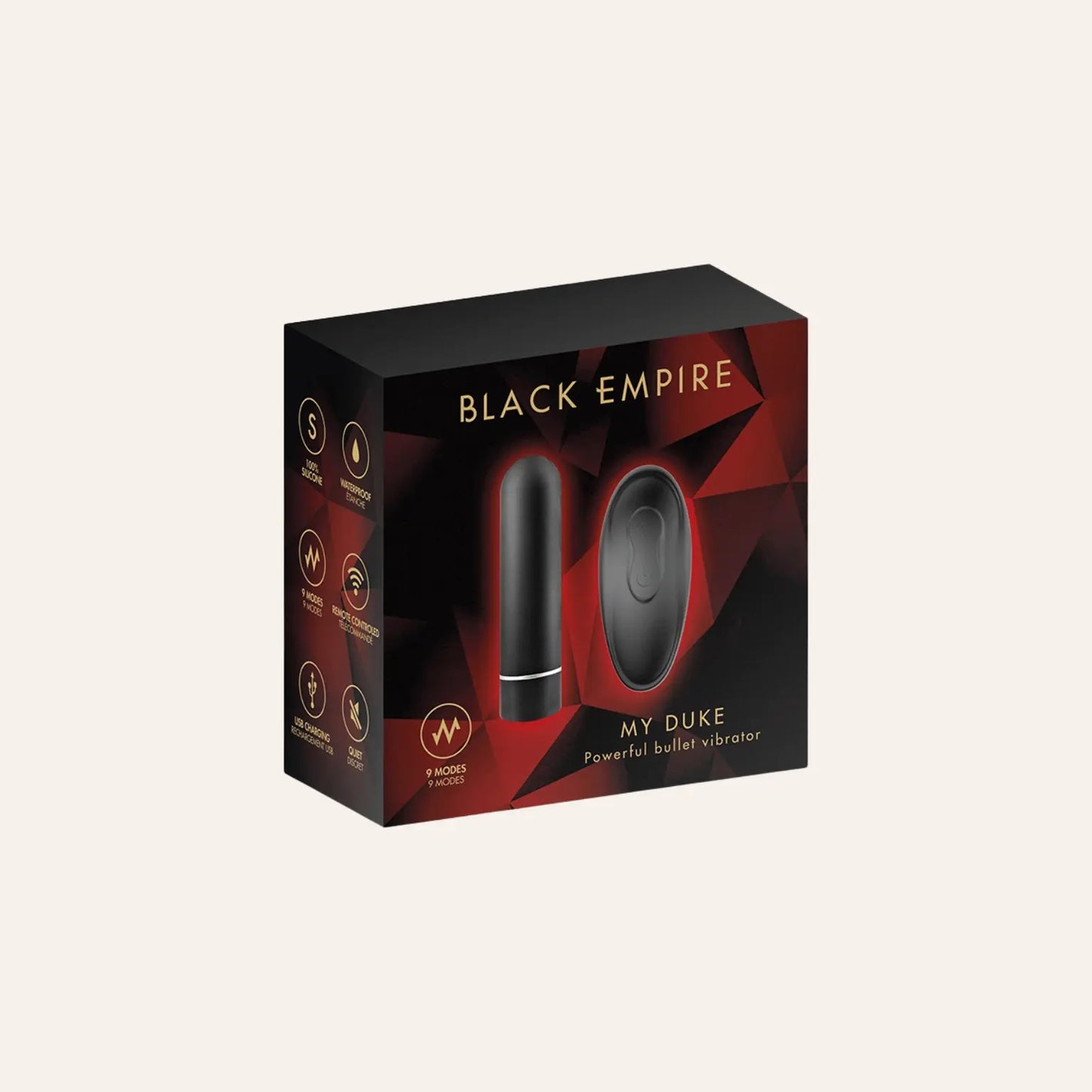 Packaging élégant du bullet vibrant My Duke de Black Empire, un sextoy de luxe au design moderne, distribué par la boutique Oh My God'Z pour une expérience sensorielle intense et sophistiquée.
