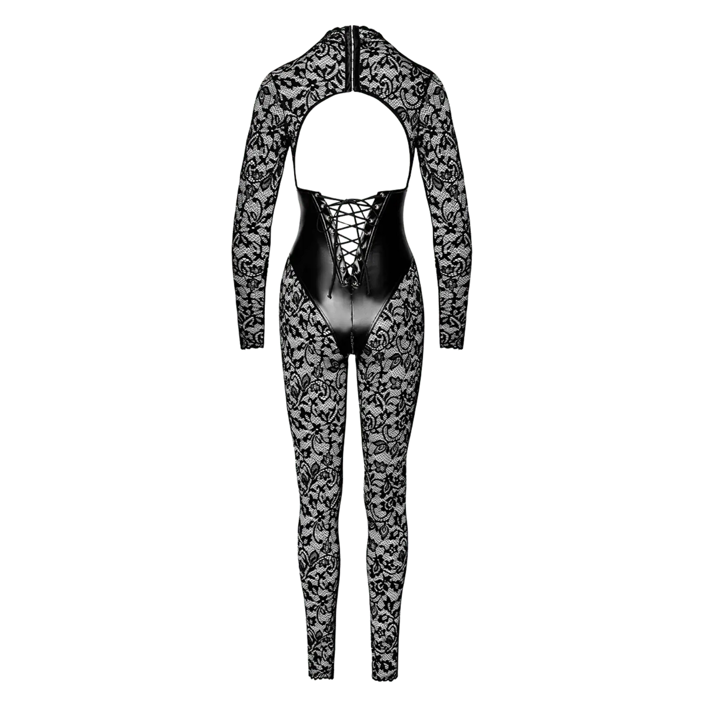 Combinaison corset Enigma F299 dentelle et wetlook vue dos - Oh My God'Z