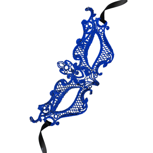 Masque bleu raffiné avec rubans satinés noirs – Oh My God’Z