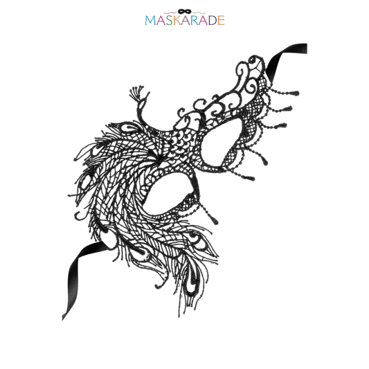 Masque de bal en broderie noire ajourée, design asymétrique raffiné – Oh My God’Z