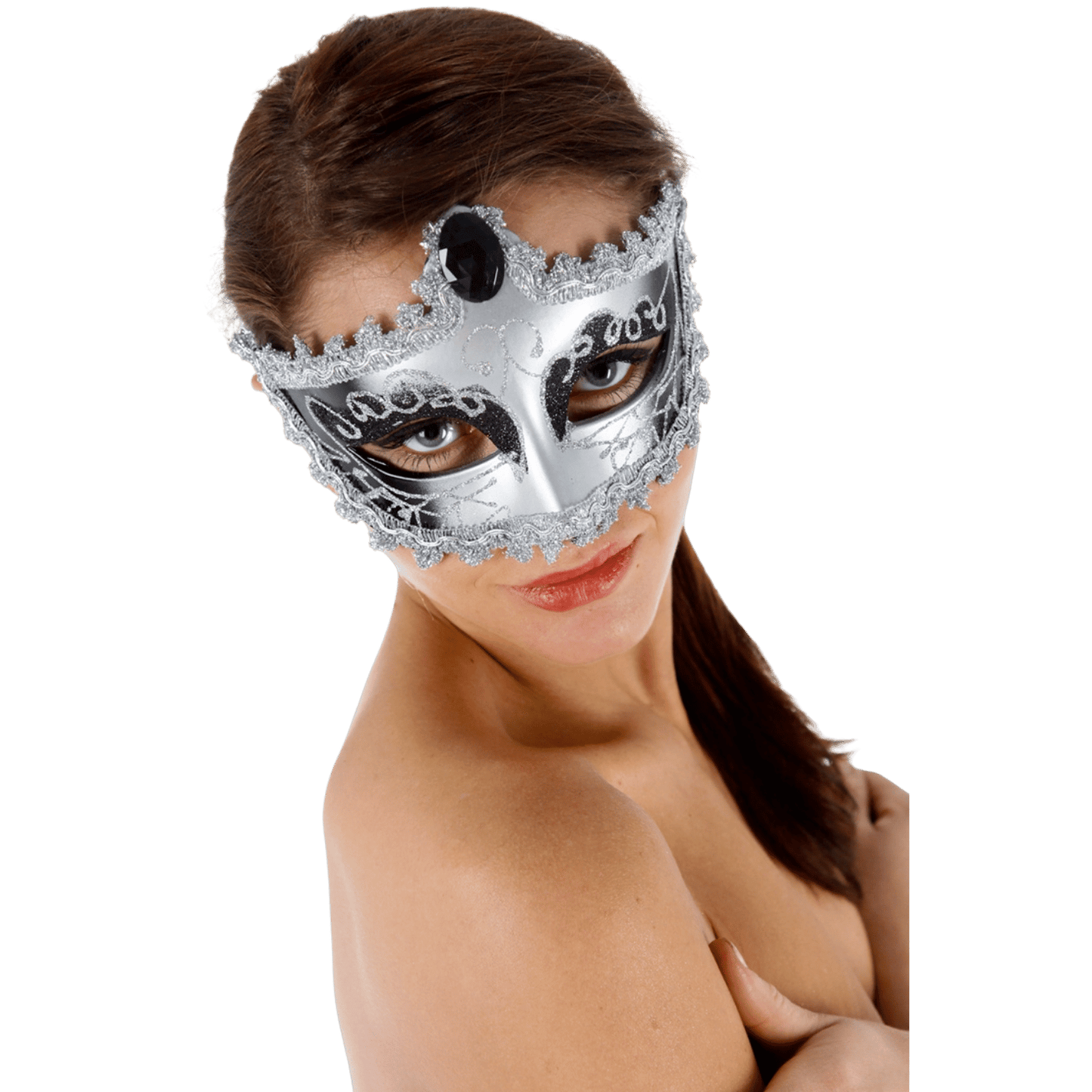 Loup argent et noir orné de paillettes et dentelle – Oh My God’Z