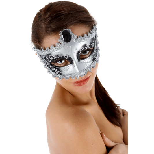 Loup argent et noir orné de paillettes et dentelle – Oh My God’Z