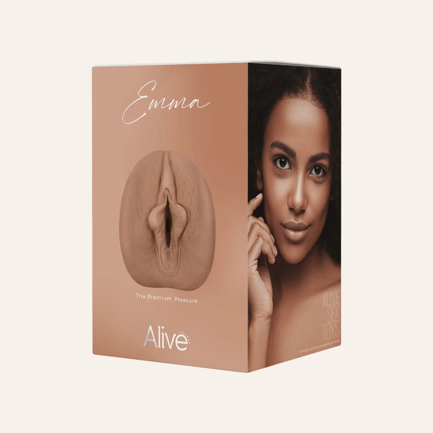 Boîte du masturbateur réaliste Emma de la marque Alive, avec design élégant et portrait féminin. Ce sextoy premium est proposé par Oh My God'Z pour une expérience de plaisir intense et raffinée.