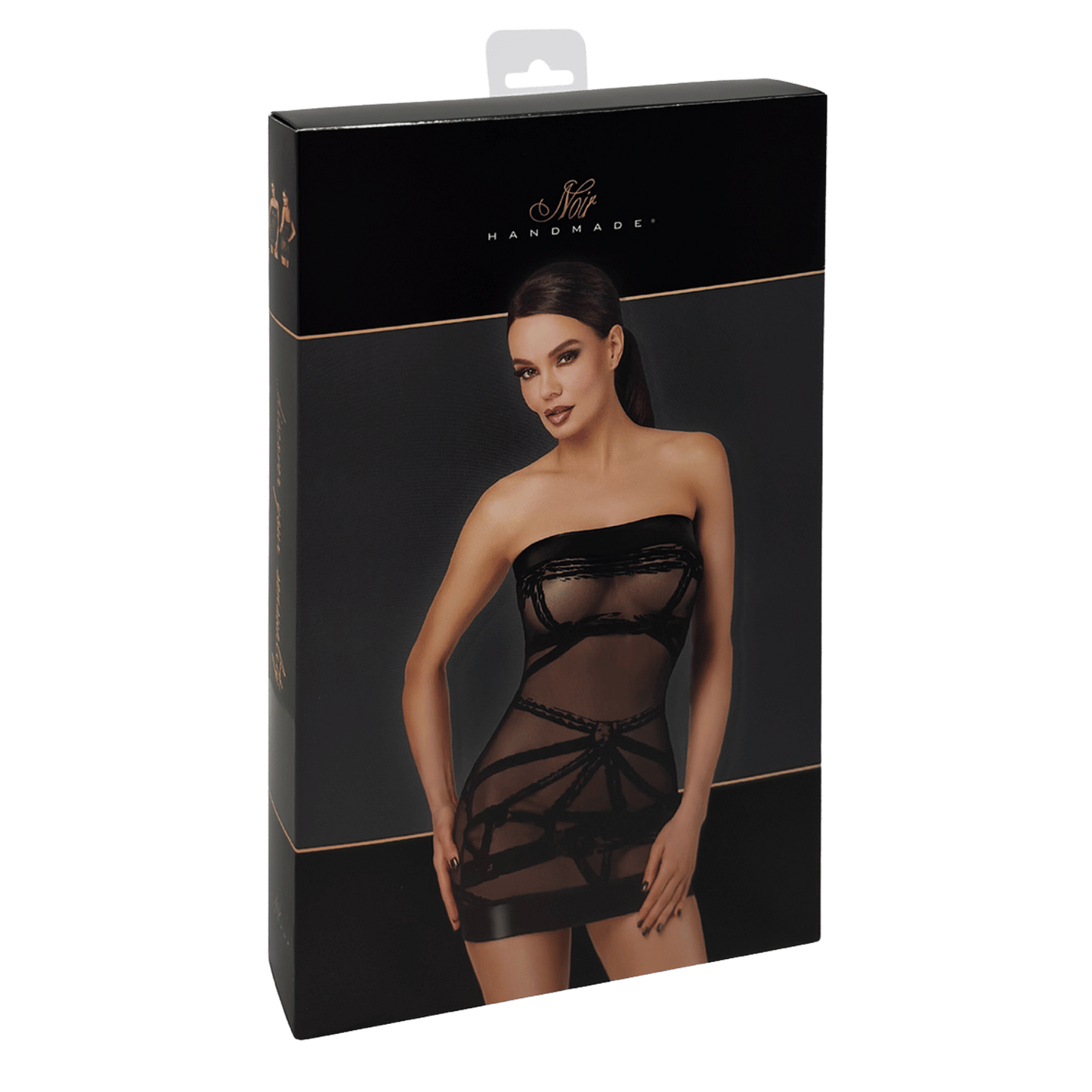 Robe sexy en tulle transparent noir avec détails floqués et bordures vinyle – Noir Handmade