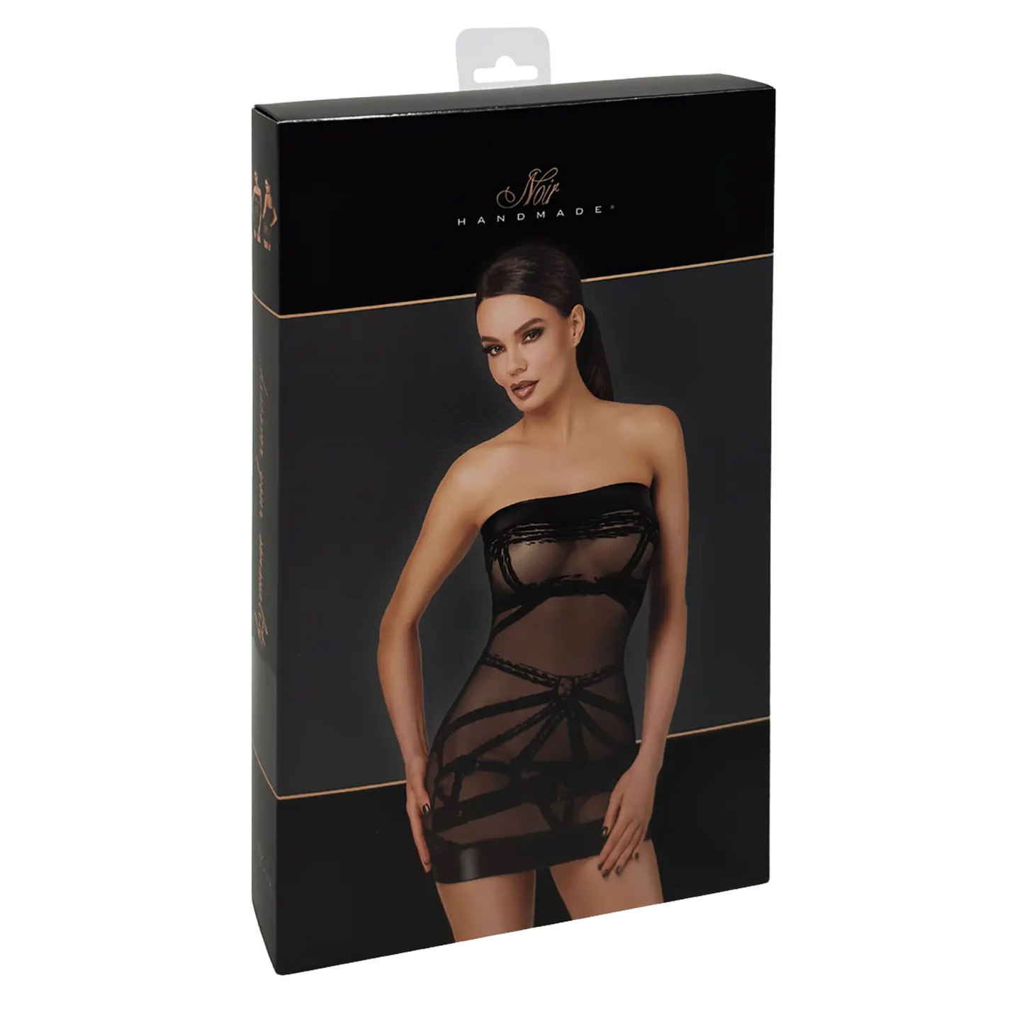 Robe sexy en tulle transparent noir avec détails floqués et bordures vinyle – Noir Handmade