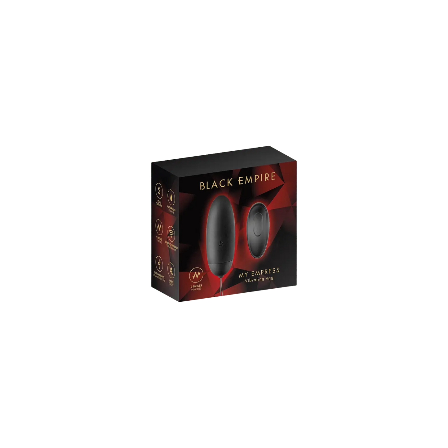 Boîte de l'œuf vibrant télécommandé My Empress de la collection Black Empire, en vente chez Oh My God'Z. Un sextoy discret et puissant offrant plusieurs modes de vibrations pour une stimulation personnalisée.