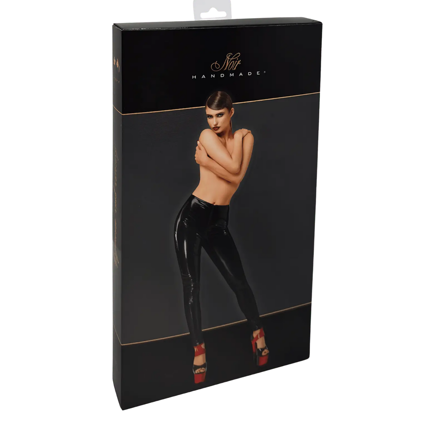 Pantalon skinny noir en vinyle brillant Dominae F380 – Noir Handmade