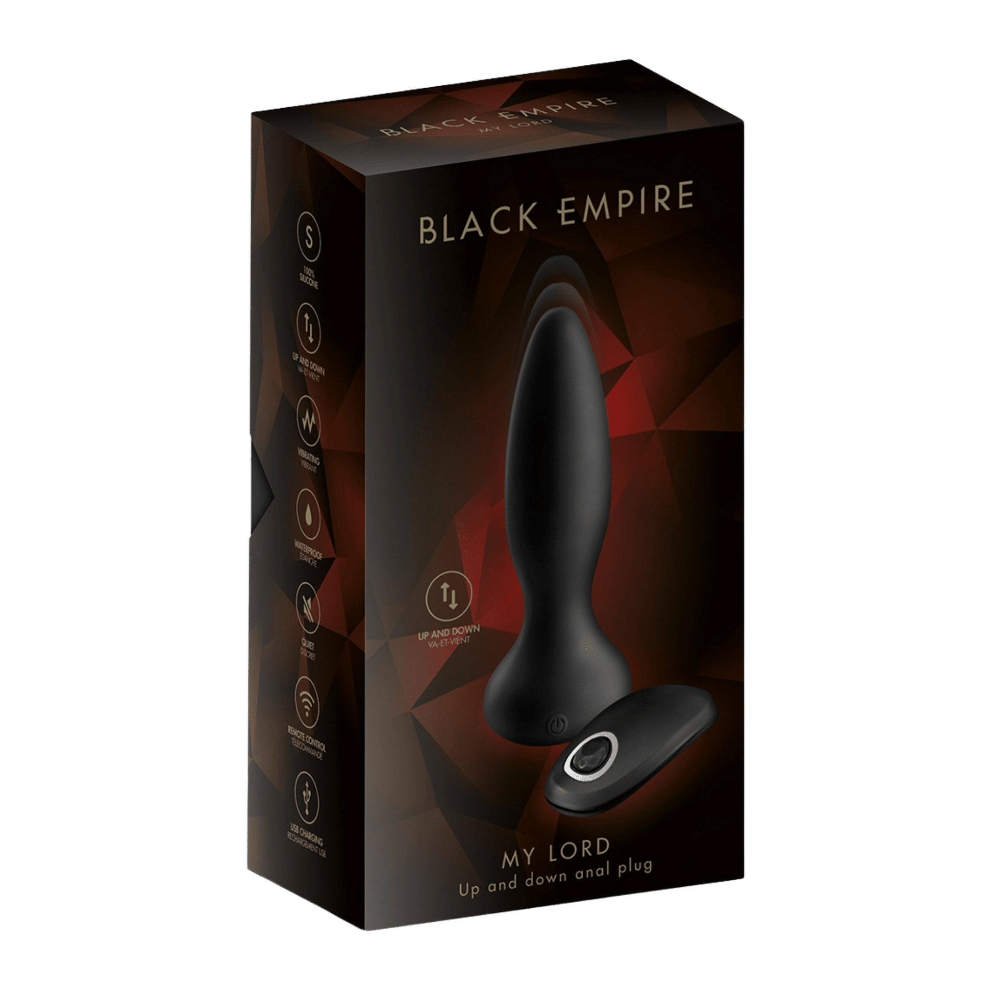 Black Empire My Lord, plug anal télécommandé, présenté dans son packaging élégant chez Oh My God'Z, référence pour sextoys premium.
