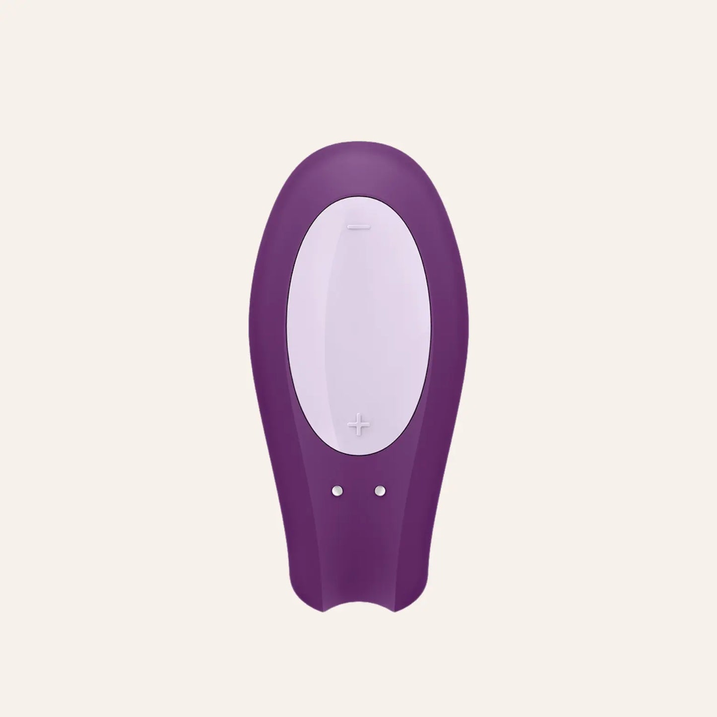 Gros plan sur les boutons de commande du stimulateur Double Joy violet signé Satisfyer, un sextoy haut de gamme ergonomique et rechargeable, en vente sur la boutique Oh My God'Z.