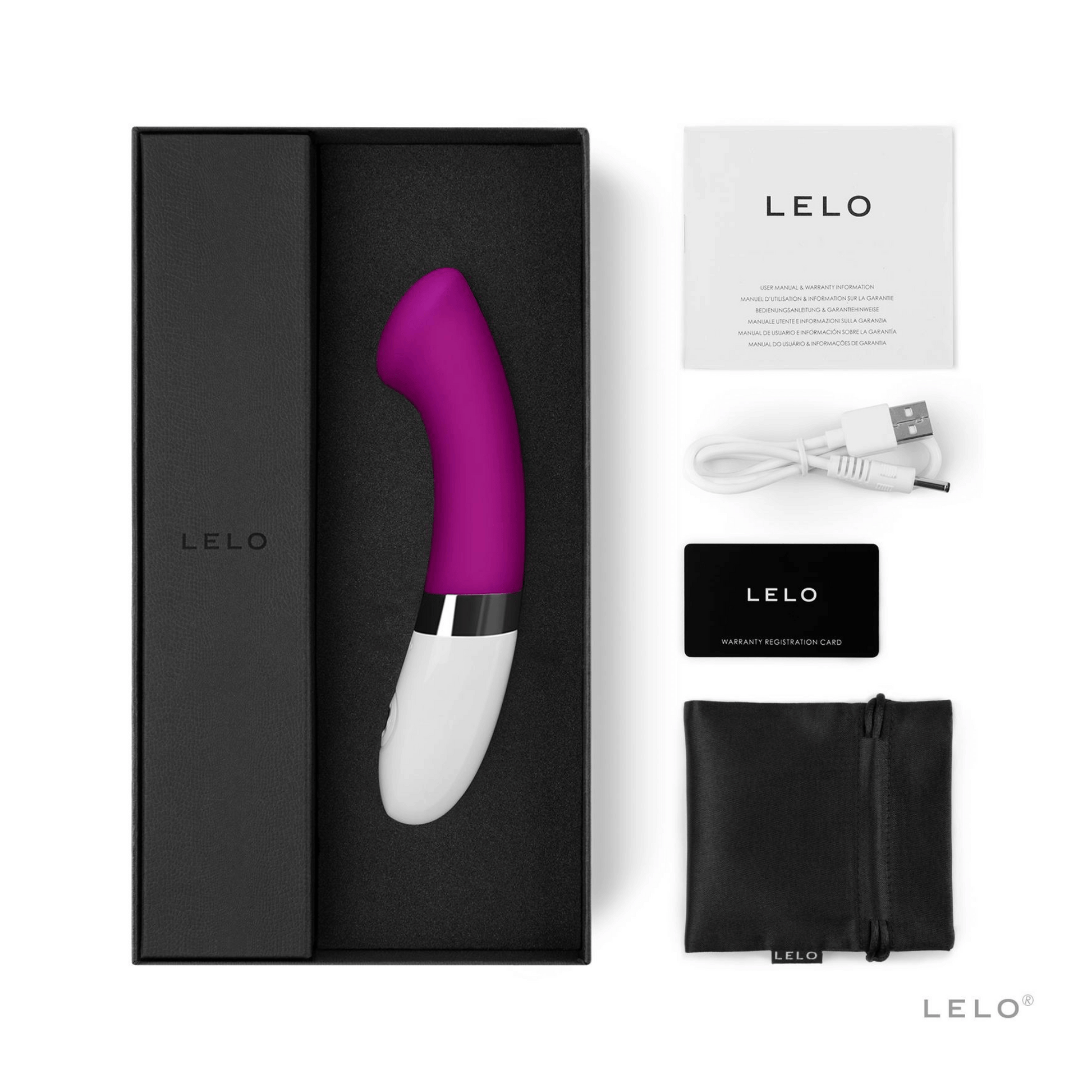 Vibromasseur de luxe Gigi 2 de LELO en couleur rose intense, avec accessoires complets, offert par Oh My God'Z pour une expérience sensorielle unique.