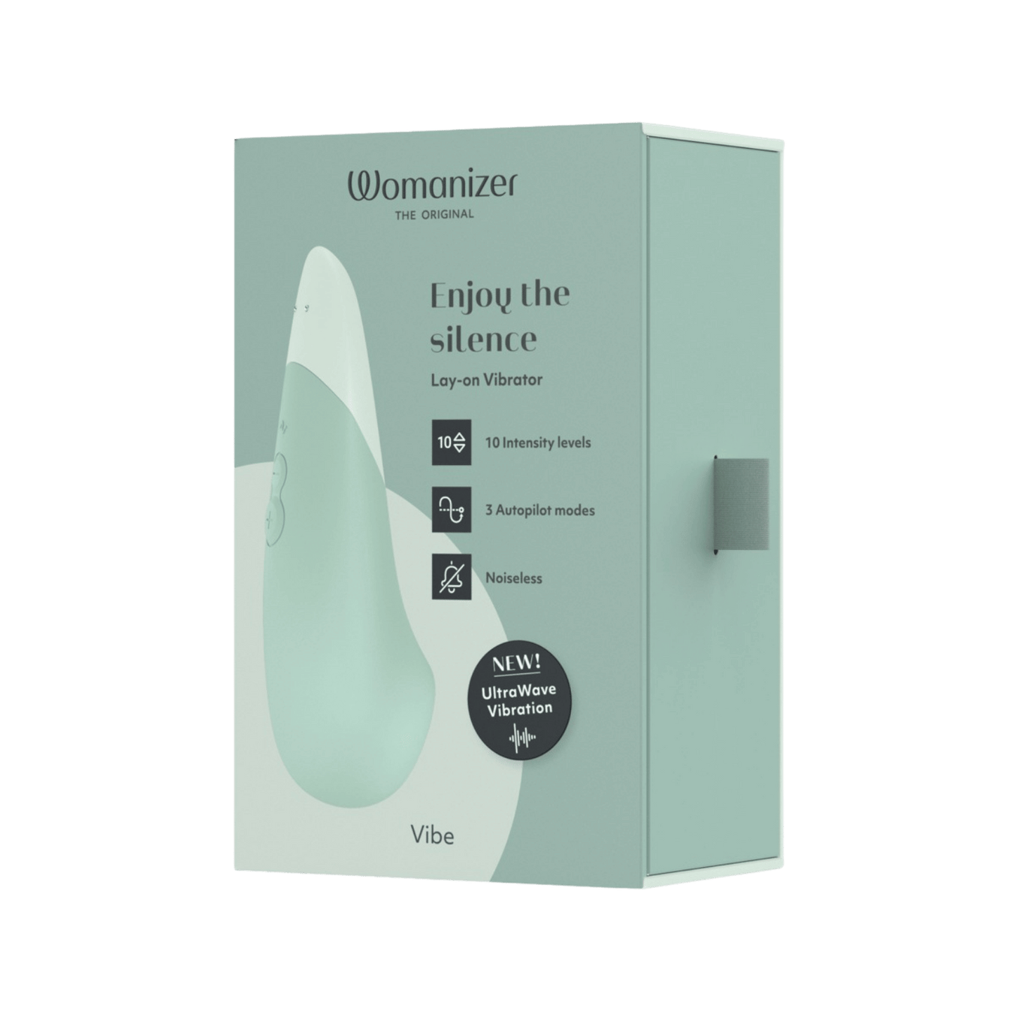 Packaging vert Womanizer Vibe, vibrations UltraWave chez Oh My God'Z