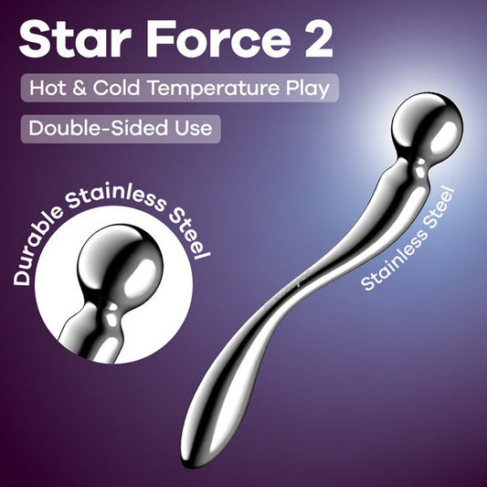 Gode en acier inoxydable Star Force 2 avec design courbé et tête sphérique argentée - Oh My God'Z