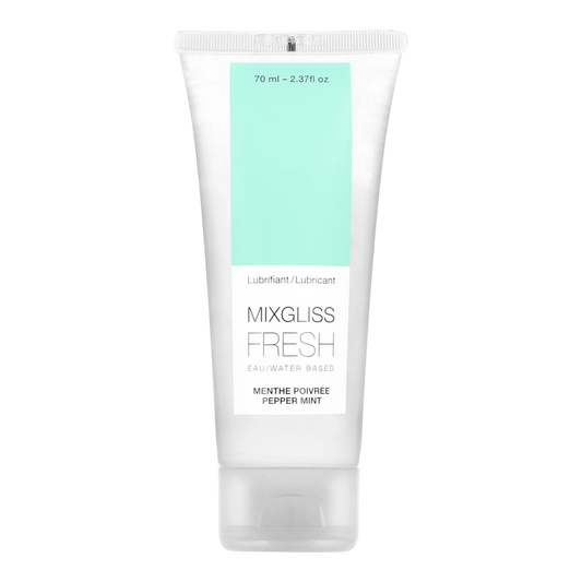 Tube de lubrifiant Mixgliss Fresh menthe poivrée 70ml, base eau, étiquette blanc et vert - Oh My God'Z