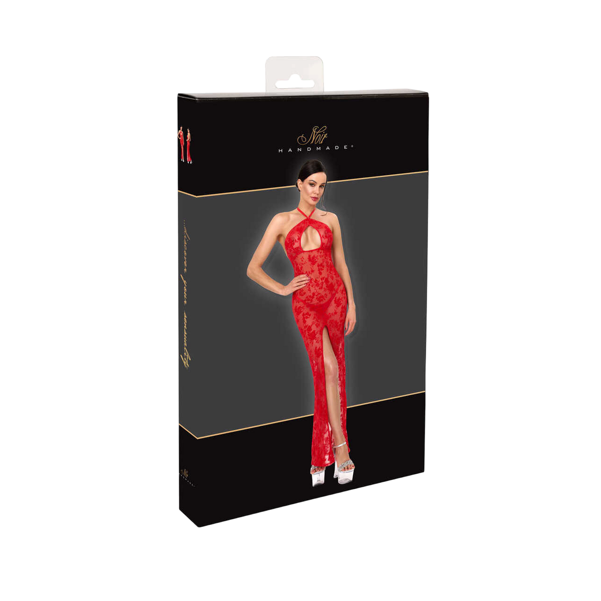 Emballage noir et dore de la robe longue rouge en tulle floque Noir Handmade F418 Plaything - Oh My God'Z