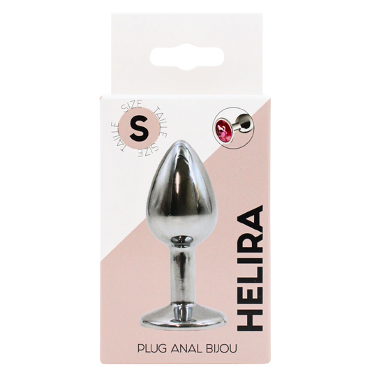 Emballage du plug anal bijou Helira taille S, boîte rose et blanche avec visuel du produit argenté - Oh My God'Z