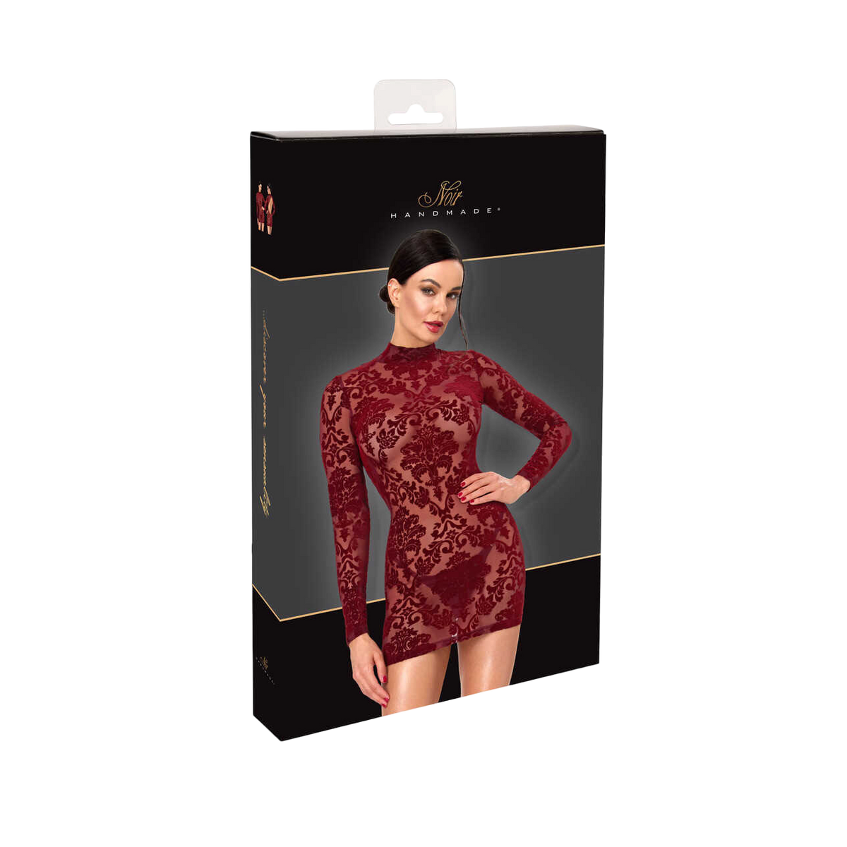 Emballage Noir Handmade de la robe courte bordeaux en tulle floque transparent dos nu - Oh My God'Z