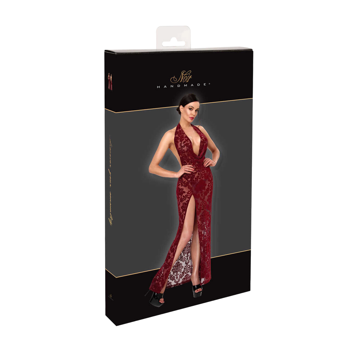 Emballage Noir Handmade de la robe longue Masquerade bordeaux en tulle floque transparent - Oh My God'Z