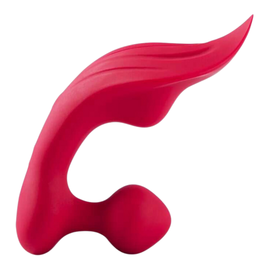 Vibromasseur Lamia rose avec embout anal, vue de côté montrant la forme ergonomique - Oh My God'Z