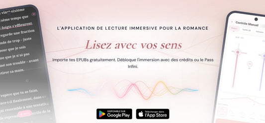 Application Ember Read sur smartphone : lecture immersive de romance, l'intensité du sextoy connecté suit le texte