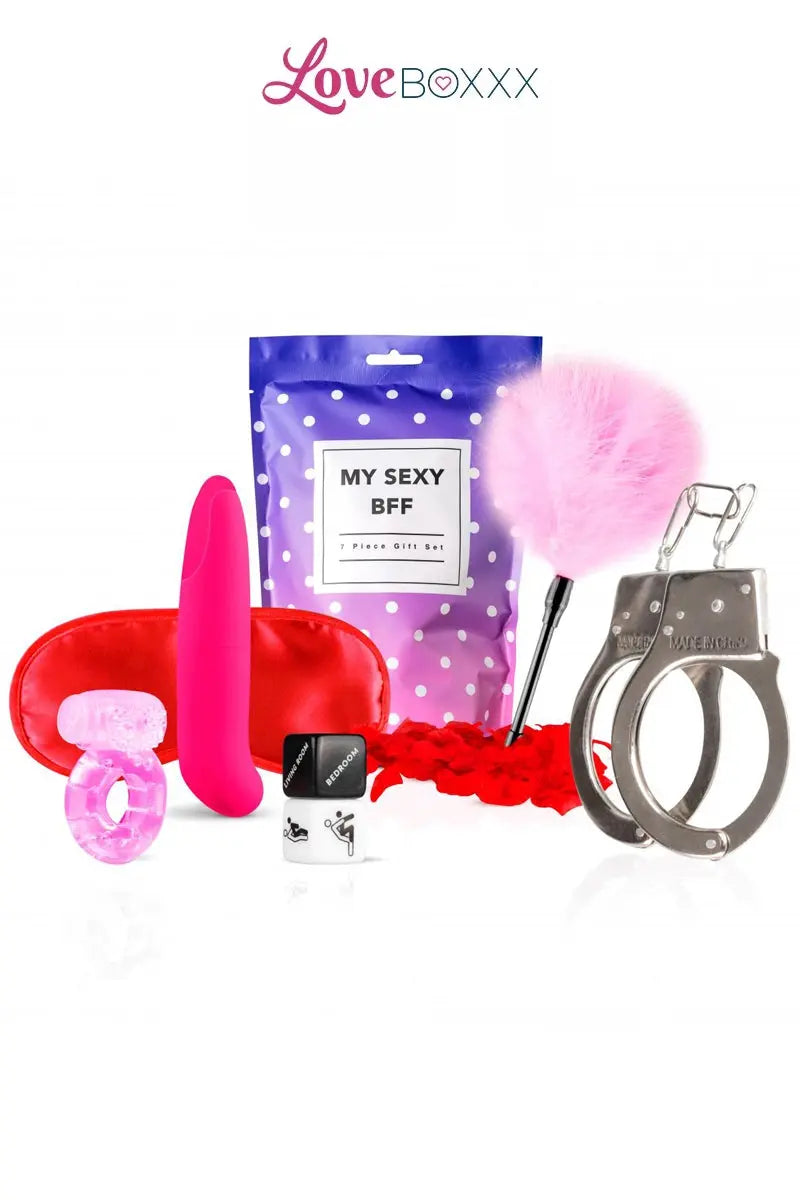 Oh My God'Z - Box coquine LoveBoxxx - My Sexy BFF - vibromasseur - menottes - plumeau - masque 