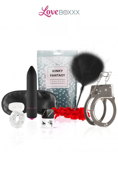 Oh My God'Z - Box coquine LoveBoxxx - Kinky Fantasy - vibromasseur - menottes - plumeau - masque 