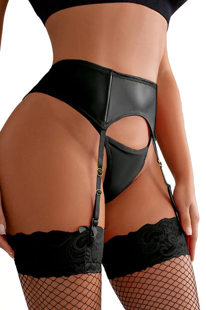 Porte-jarretelles wetlook avec string - noir - rouge - taille 36 au 46 - Oh My God'Z - sexy - érotique - femme - lingerie