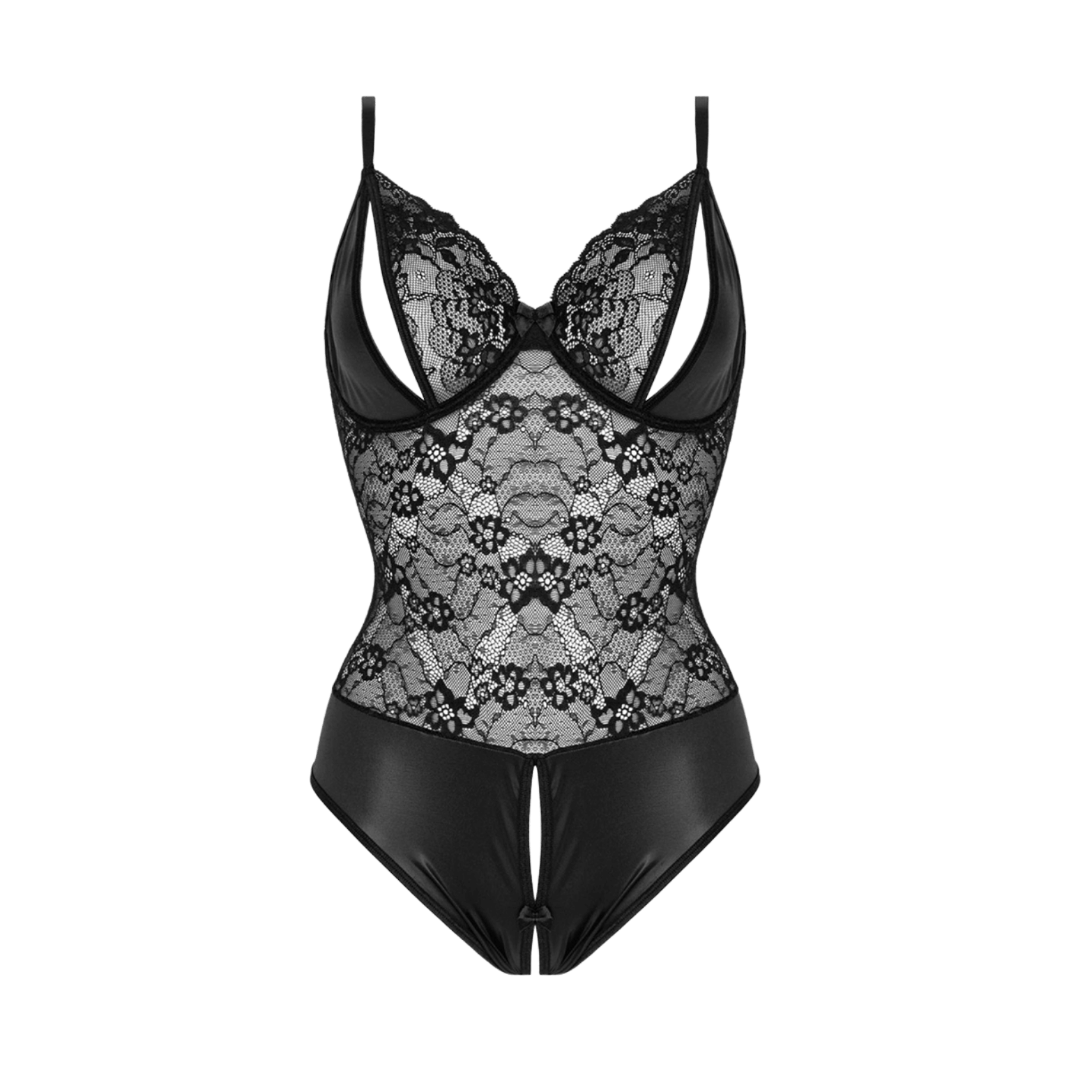 Body raffiné Vesper en dentelle noire et tissu brillant – Oh My God’Z