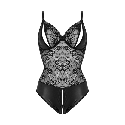 Body raffiné Vesper en dentelle noire et tissu brillant – Oh My God’Z