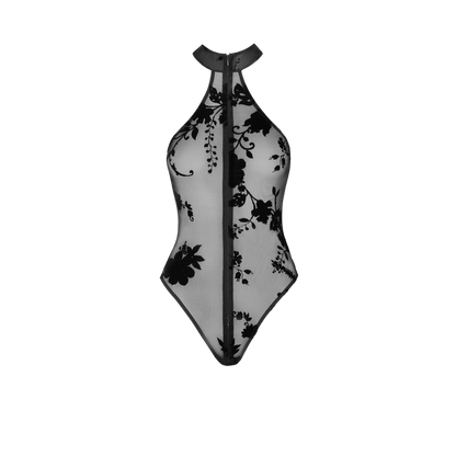 Body zippé Ego F314 en tulle floqué noir – Oh My God’Z