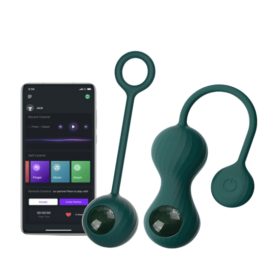 Boules de Kegel vibrantes connectées Crystal Duo, disponibles chez Oh My God'Z, accompagnées de leur application mobile pour un contrôle à distance, offrant des exercices pelviens avec des vibrations personnalisées pour un renforcement musculaire optimal.