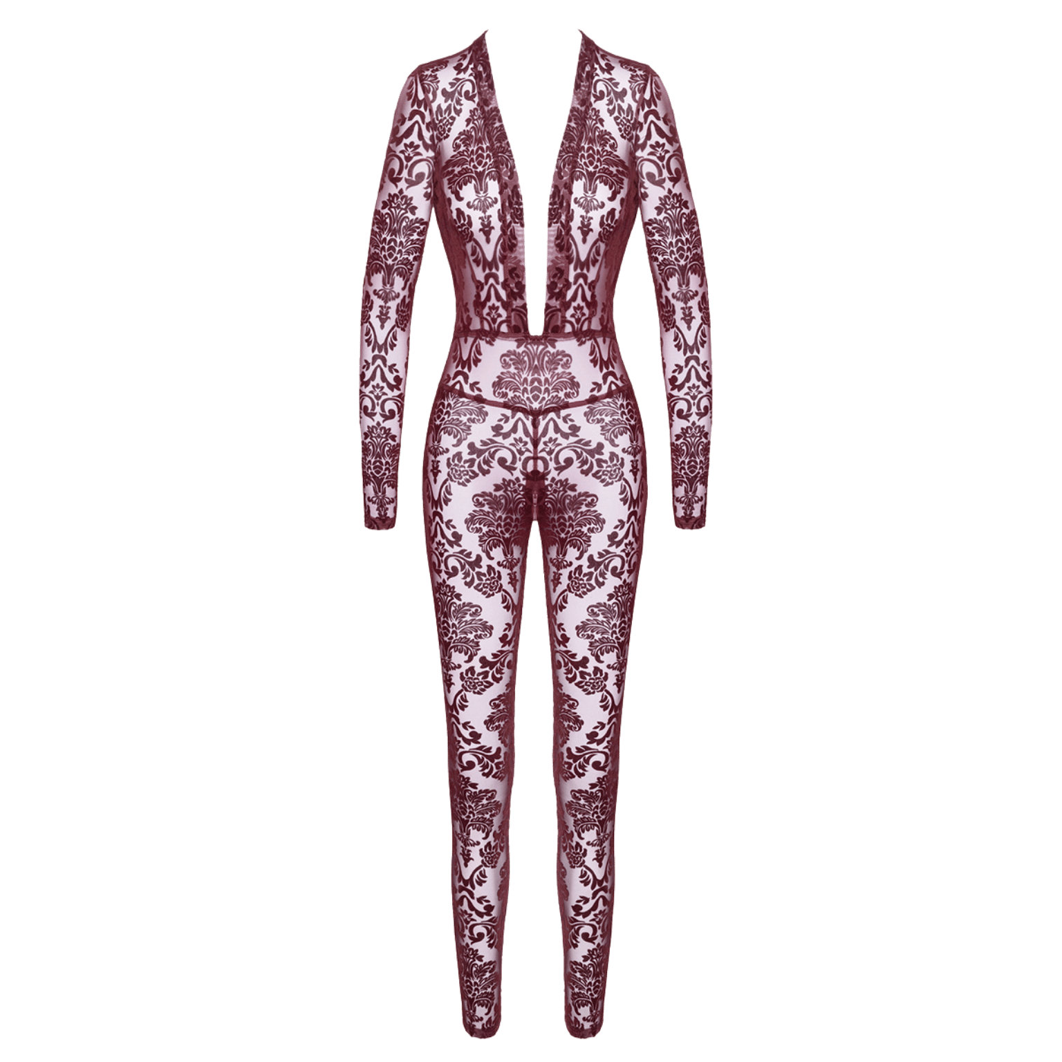 Body intégral en tulle floqué bordeaux Kink Royal – Oh My God’Z