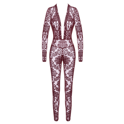 Body intégral en tulle floqué bordeaux Kink Royal – Oh My God’Z