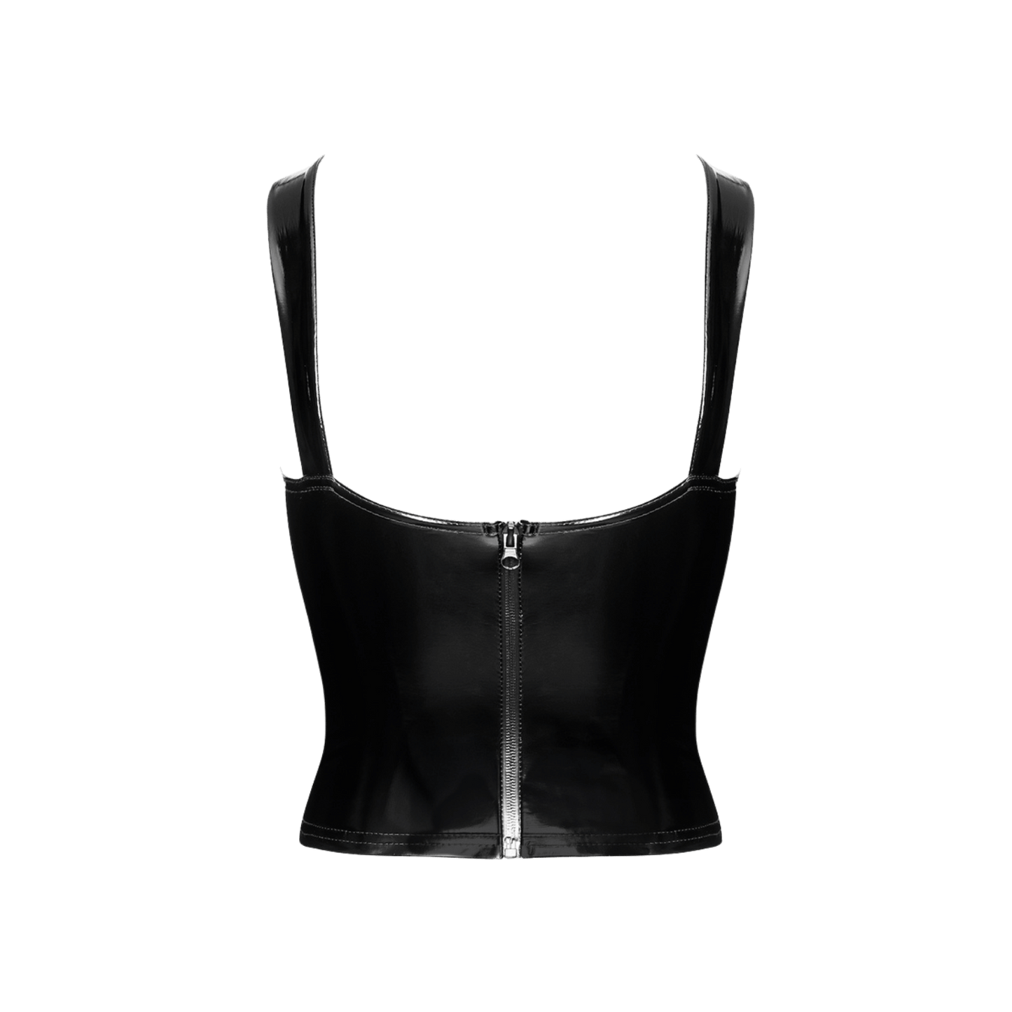 Corset sensuel en vinyle noir brillant à décolleté plongeant – Oh My God’Z