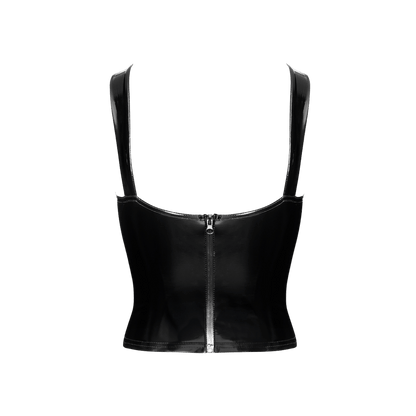 Corset sensuel en vinyle noir brillant à décolleté plongeant – Oh My God’Z