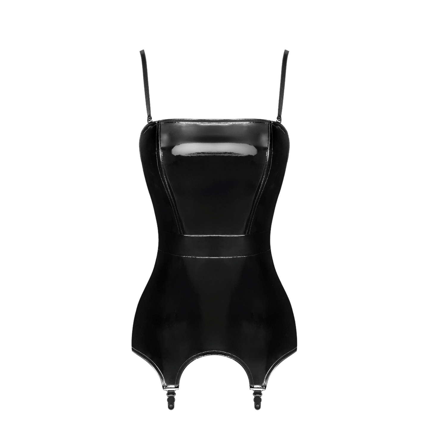 Corset porte-jarretelles en vinyle noir brillant Dominae F381 – Noir Handmade