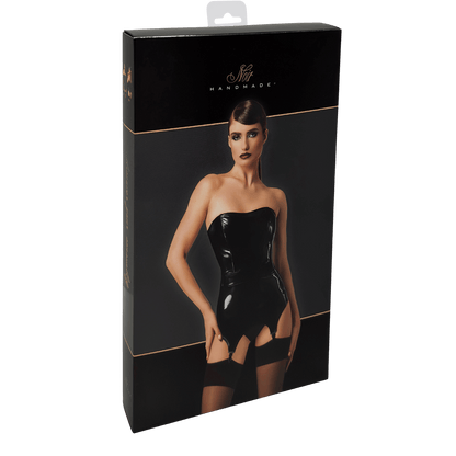 Tenue sensuelle en vinyle noir brillant avec bretelles réglables – Oh My God’Z