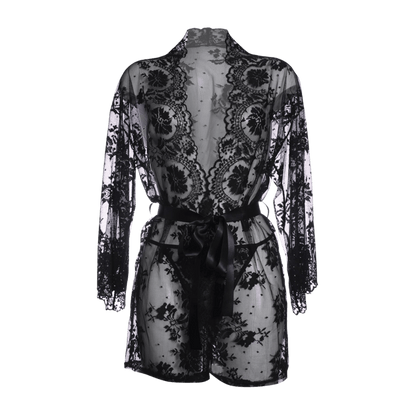 Déshabillé Graceful Christine avec ceinture satin – tenue sensuelle en dentelle Oh My God’Z