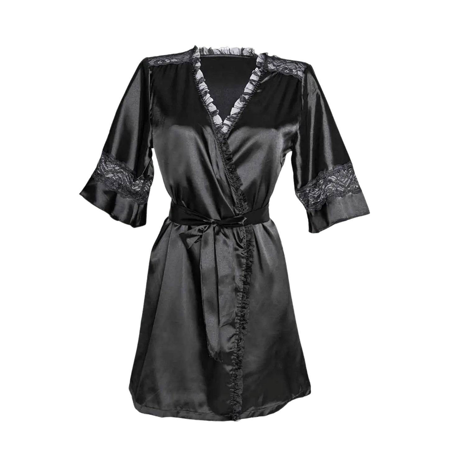 Kimono Sensuality Christine noir, coupe courte satinée – lingerie chic Oh My God’Z
