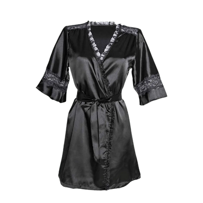 Kimono Sensuality Christine noir, coupe courte satinée – lingerie chic Oh My God’Z