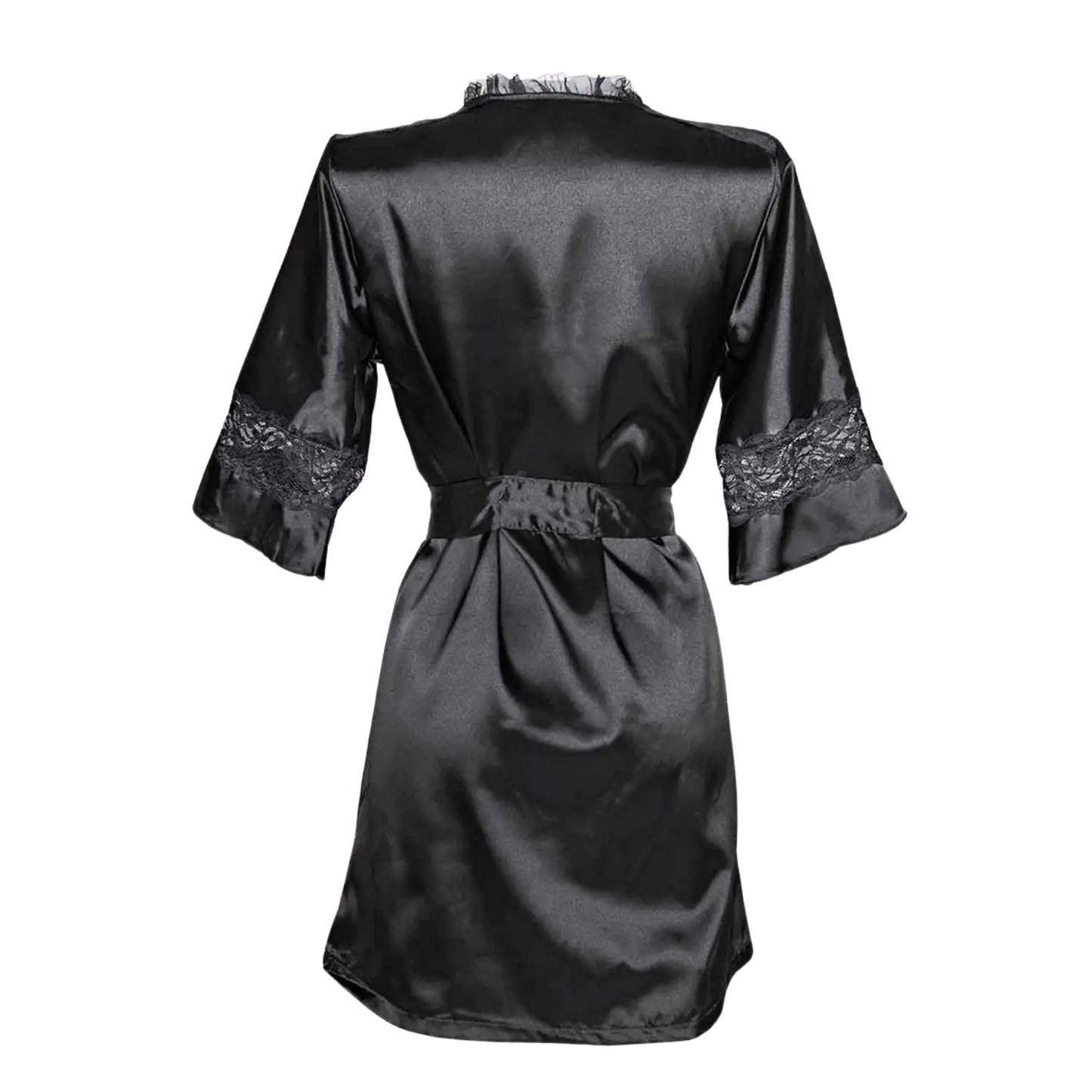 Déshabillé Sensuality Christine porté, satin noir fluide et féminin – Oh My God’Z