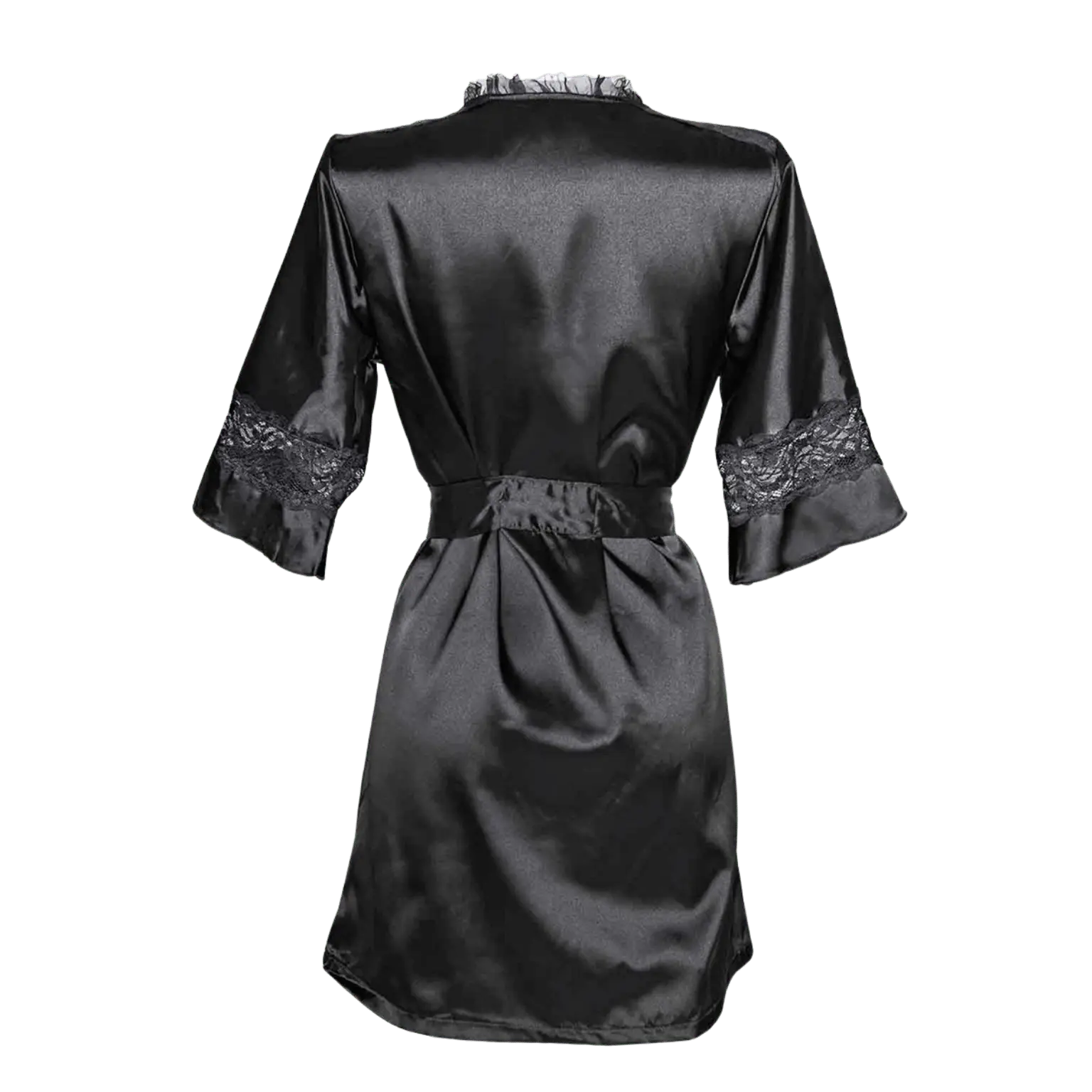 Déshabillé Sensuality Christine porté, satin noir fluide et féminin – Oh My God’Z