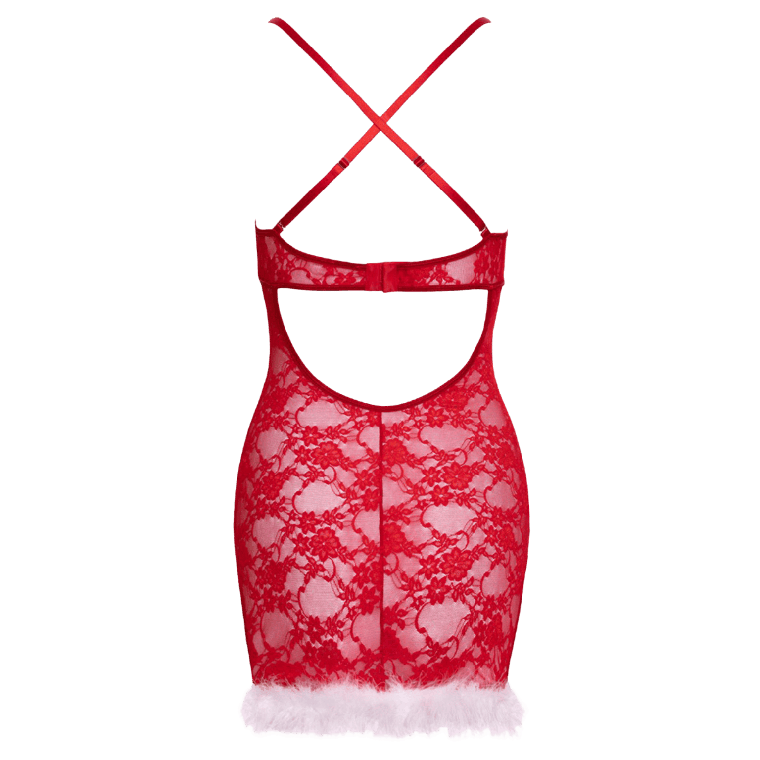Lingerie festive rouge dos nu avec détails en fausse fourrure blanche – Cottelli Lingerie