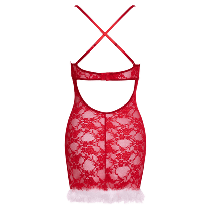 Lingerie festive rouge dos nu avec détails en fausse fourrure blanche – Cottelli Lingerie
