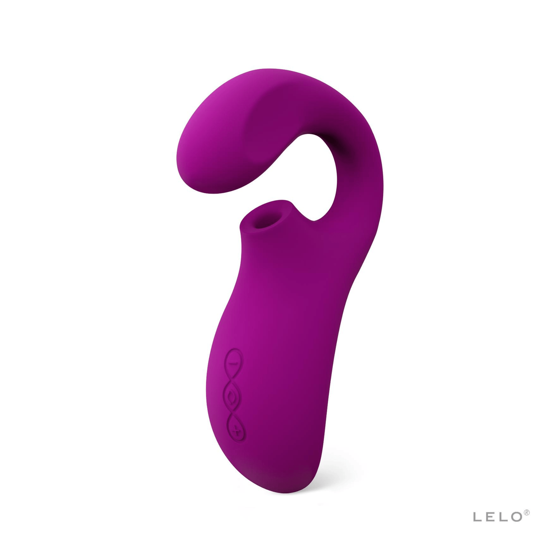 Stimulateur Enigma de Lelo en violet vibrant, accessoire de plaisir féminin haut de gamme pour une stimulation double et intense, vendu exclusivement sur OhMyGodz.fr