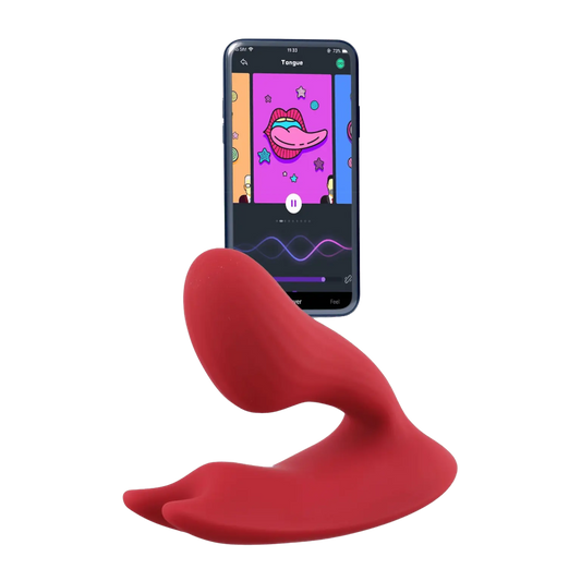 Double stimulateur Magic Umi en interaction avec l'application mobile pour un contrôle à distance. Stimulateur connecté pour des sensations uniques, idéal pour les couples. Disponible chez Oh My God'Z, spécialiste des sextoys haut de gamme