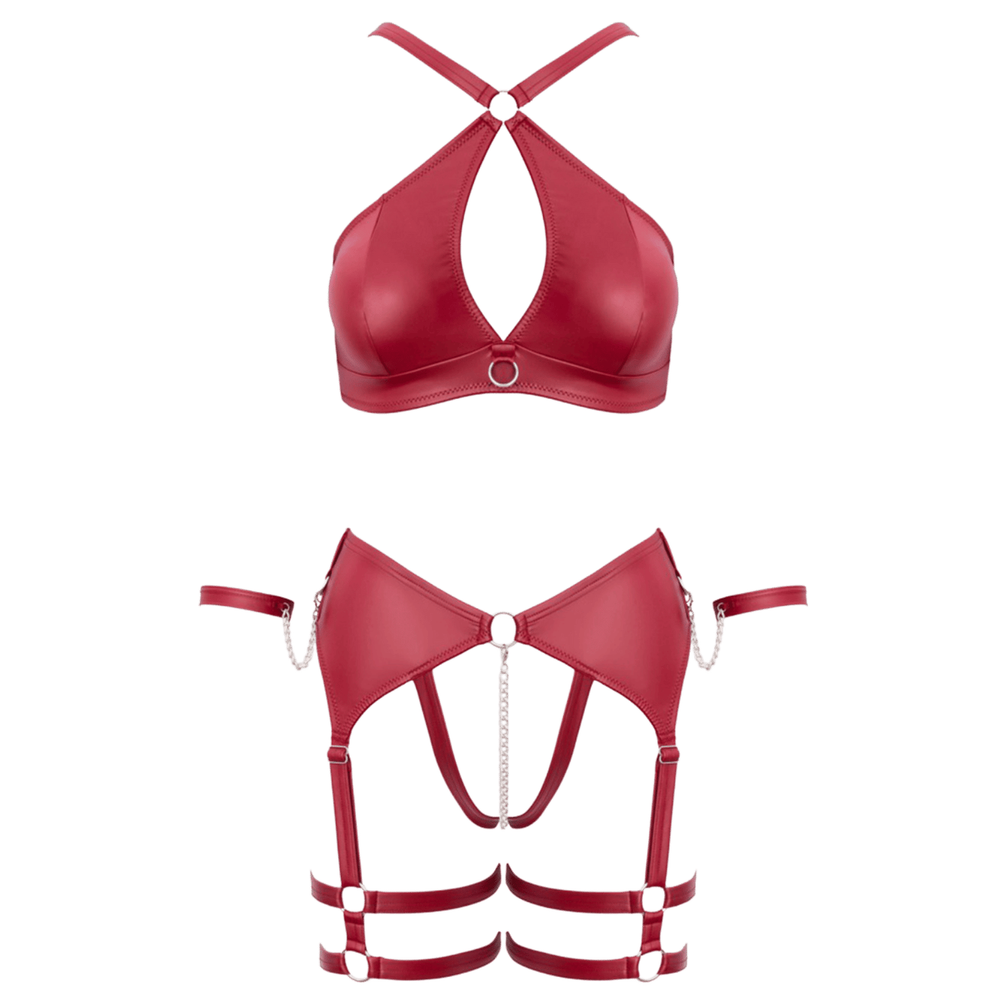 Ensemble BDSM bordeaux Cotelli Bondage présenté à plat, design sophistiqué – Oh My God’Z