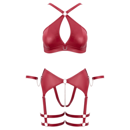 Ensemble BDSM bordeaux Cotelli Bondage présenté à plat, design sophistiqué – Oh My God’Z