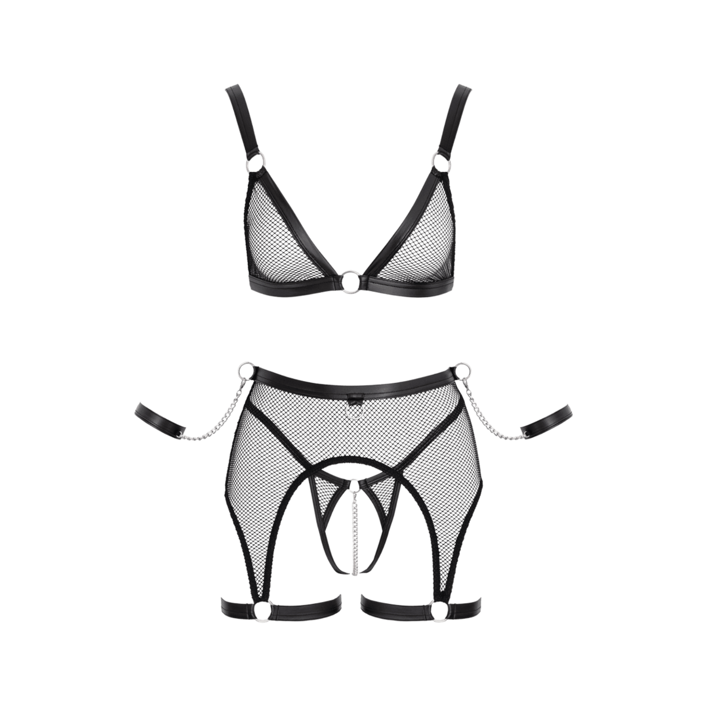Ensemble Fetish Cottelli Bondage noir dentelle filet – Oh My God’Z
