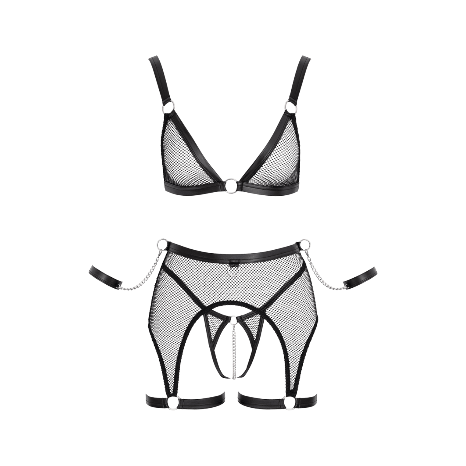 Ensemble Fetish Cottelli Bondage noir dentelle filet – Oh My God’Z