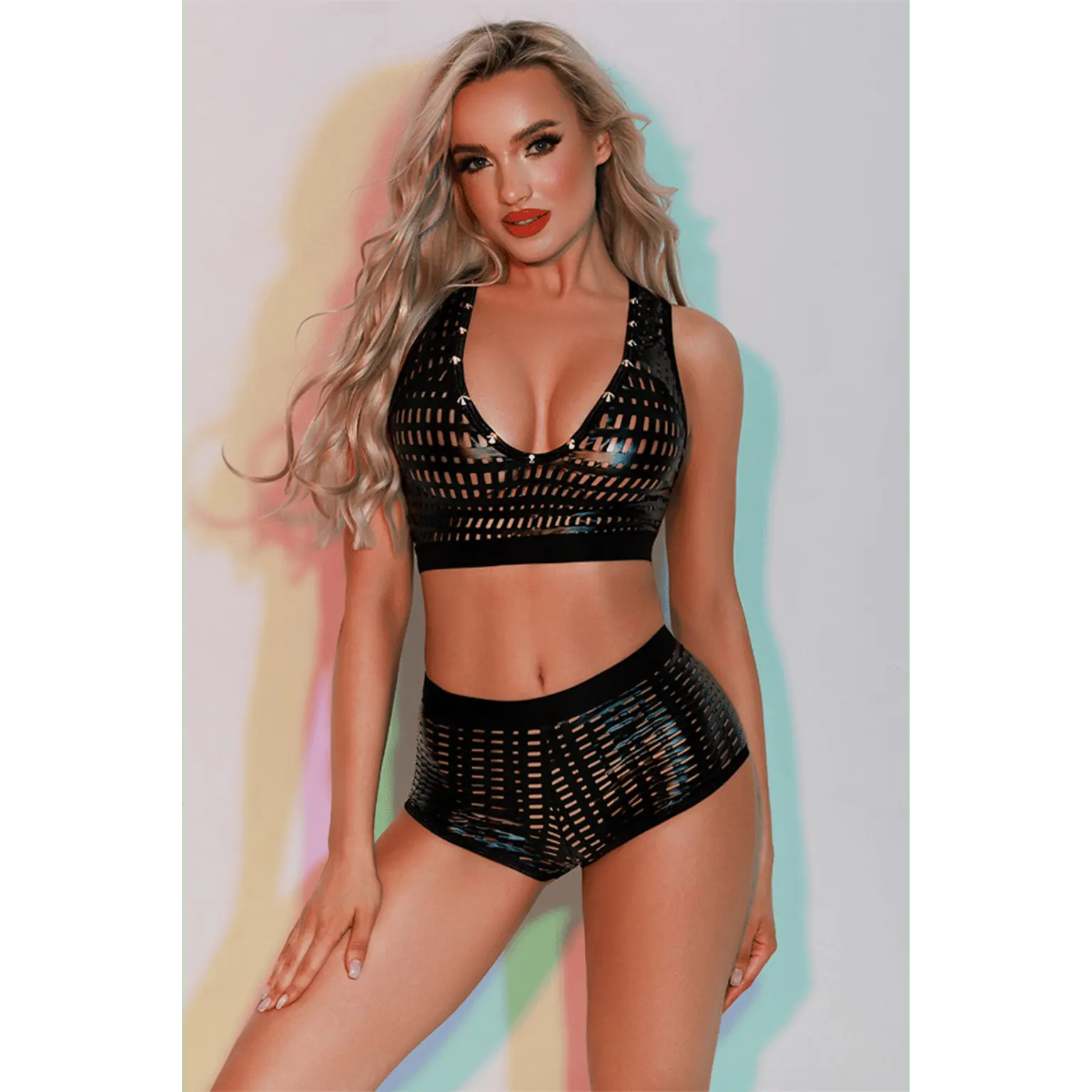 Ensemble top et shorty noir J Lingerie au design graphique et moderne – Oh My God’Z